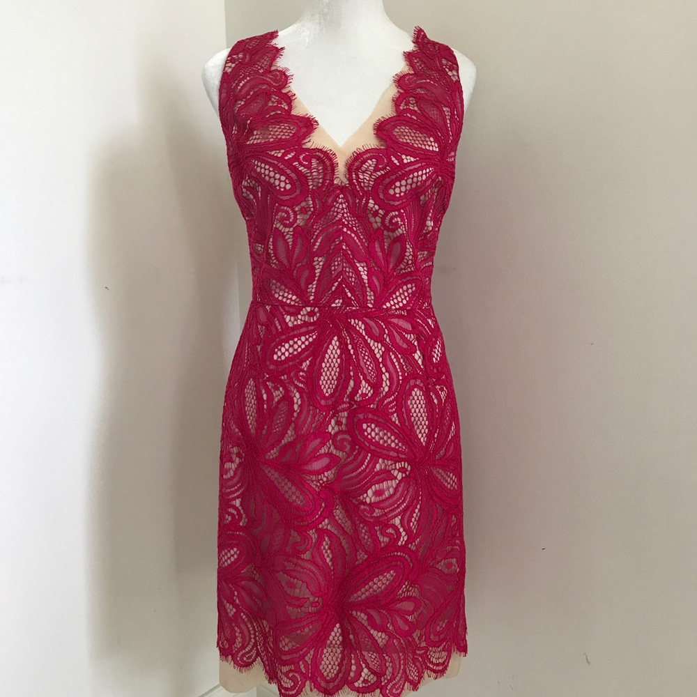 TRINA TURK SZ 14 MAGENTA PINK & NUDE DRESS